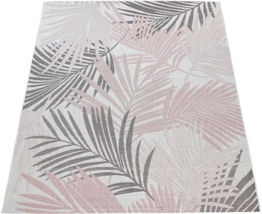 PACO HOME, Paco Home Teppich »Kuba 129«, rechteckig, 4 mm Höhe, Flachgewebe, Motiv Blätter, In- und Outdoor geeignet, Wohnzimmer, 