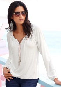 S.OLIVER BEACHWEAR, s.Oliver Beachwear Strandshirt, s.Oliver Strandshirt, mit Bindeband am Ausschnitt, lockere Passform, Boho-Style