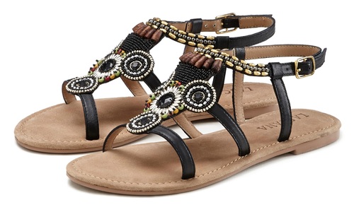 Lascana, LASCANA Sandale, LASCANA Sandale, Sandalette, Sommerschuh aus Leder mit Steinchen in Glitzer-Optik