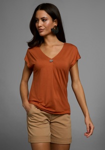 Laura Scott Kurzarmshirt, mit schmückendem Knopf in Perlmutt-Optik - NEUE KOLLEKTION