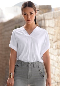 VIVANCE, Vivance Kurzarmbluse, Vivance Kurzarmbluse in lockerem Schnitt, Damenbluse, casual, Business-Look