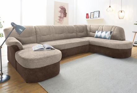 DOMO collection, DOMO collection Wohnlandschaft, DOMO collection Wohnlandschaft »Sarafina, zeitlos und komfortabel, optional mit Federkern, U-Form« wahlweise mit Bettfunktion
