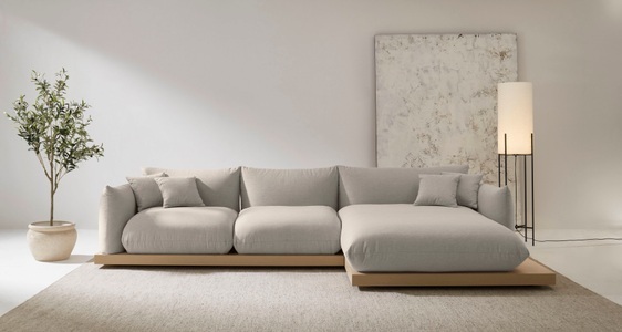 GOODproduct Ecksofa »Kalix, Polsterecke mit kräftigem Holz-Plateau, moderne Couch in L-Form« wahlweise Recamiere links o. rechts, Strukturstoff, hoher Sitzkomfort