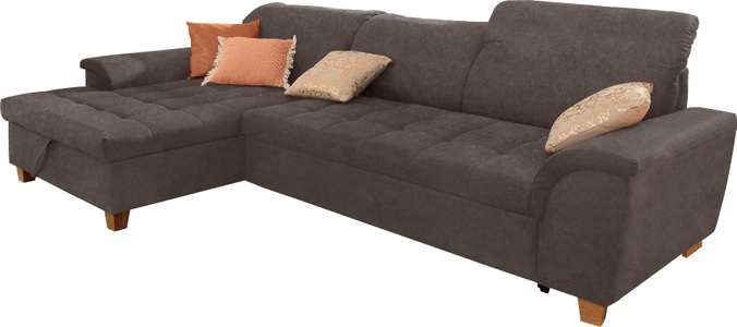 HOME AFFAIRE, Home affaire Ecksofa »Lyla«, mit Recamiere, wahlweise mit Rückenfunktion und zusätzlich mit Bett + Bettkasten, Home affaire Ecksofa »Lyla fester Sitzkomfort, bequeme Armlehnen, Breite 279cm, L-Form« mit Recamiere, wahlweise mit Rückenfunktion und zusätzlich mit Bett