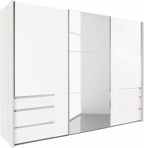 Wimex, home24 Schwebetuerenschrank level 36A, MID.YOU Schwebetürenschrank in weiss , Level 36A 300Cm Weiss/Spiegel , Metall , 3 Fächer , 6 Schubladen , 300x216x65 cm , Dekorfolie,Nachbildung , 001787065201