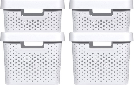 Curver, Curver Infinity Aufbewahrungsboxen 4 Stk. mit Deckel 11+17 L Weiß, Curver Organizer »INFINITY RECYCLING«, (4 St.), Aufbewahrungsbox, mit Lochmuster 2x (11L+17L) und Deckel