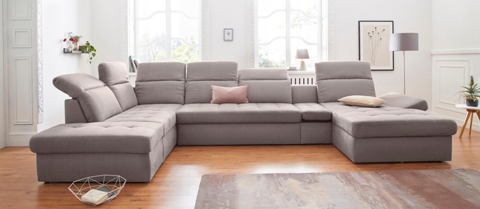 SIT&MORE, sit&more Wohnlandschaft, sit&more Wohnlandschaft »Stardust U-Form«, inklusive Kopfteilverstellung, Armlehnenfunktion und Tischelement