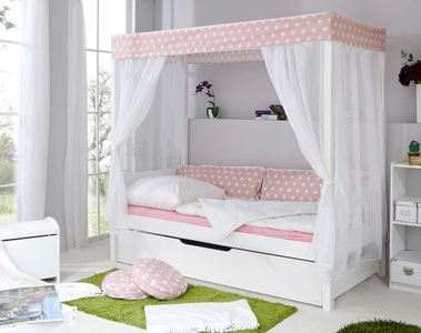 TICAA, Ticaa Einzel-/Himmelbett »Lino«, mit Bettschubkasten »Marianne«, Ticaa Himmelbett »Lino«