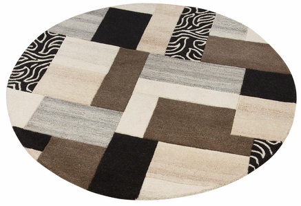 THEKO EXKLUSIV, Wollteppich, »Lola«, Theko Exklusiv, rund, Höhe 12 mm, handgetuftet, THEKO Wollteppich »Lola, Wolle, handgearbeitet, Patchwork Design«, rund, 12 mm Höhe, handgetuftet, Wohnzimmer, Schlafzimmer, Esszimmer