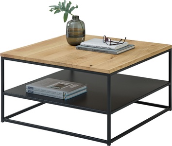 Stolkom Couchtisch »Tilda Wohnzimmertisch Massivholz im Industrial Style BxHxT 75x40x75 cm«, Eiche Massivholz geölt, Metallablage in schwarz