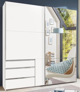 Wimex, home24 Schwebetuerenschrank level 36A, MID.YOU Schwebetürenschrank in weiss , Level 36A 200Cm Weiss/Spiegel , Metall , 2 Fächer , 3 Schubladen , 200x216x65 cm , Dekorfolie,Nachbildung , umfangreiches Zubehör erhältlich, In verschiedenen Grössen erhältlich, in verschiedenen Holzdekor