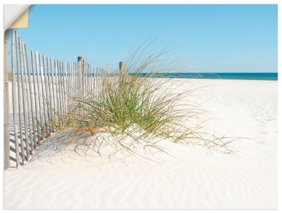 Artland, Artland Wandbild »Schöne Sanddüne mit Gräsern und Zaun«, Artland Wandbild »Schöne Sanddüne mit Gräsern und Zaun«, Strand, (1 St.), als Leinwandbild, Poster in verschied. Grössen