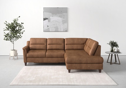 sit&more Ecksofa »Farö«, inklusive Federkern, mit naturfarbenen Füssen, wahlweise mit Bettfunktion und Bettkasten