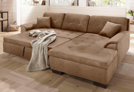 HOME AFFAIRE, Home affaire Ecksofa »Bergen«, wahlweise mit Bettfunktion, Home affaire Ecksofa »Bergen zeitlos & elegant, Breite 267cm, L-Form« wahlweise mit Bettfunktion L-Form
