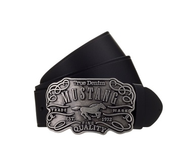 MUSTANG Ledergürtel feine Logoprägung, Echtleder, aufwendige Gürtelschnalle