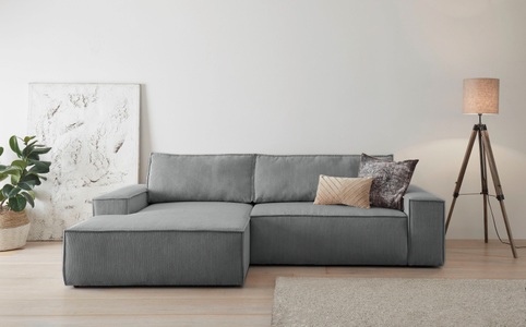 PREMIUM COLLECTION BY HOME AFFAIRE, Premium collection by Home affaire Ecksofa »SHERWOOD«, mit Bett-Funktion (Liegefläche 210x136 cm), Bettkasten, mit 2 losen Rückenkissen, hochwertiger Cord-Bezug, Home affaire Ecksofa SHERWOOD Schlafsofa 267 cm, L-Form, Schlaffunktion mit Bettkasten (210x136 cm), Cord, Vintage, Samtvelours