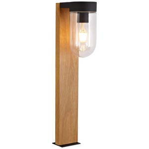 Brilliant, Sockelleuchte Cabar in Holzoptik mit Glasschirm, Brilliant 96373/76 Cabar Außenstandleuchte E27 Holz (dunkel), Schwarz