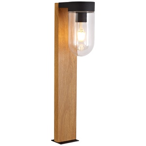 Brilliant, Sockelleuchte Cabar in Holzoptik mit Glasschirm, Brilliant 96373/76 Cabar Außenstandleuchte E27 Holz (dunkel), Schwarz