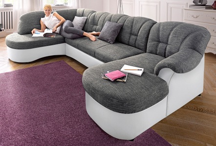 DOMO collection, DOMO collection Wohnlandschaft, DOMO collection Wohnlandschaft »Flores auch in Leder-Bezug, B/T/H: 293/180/86 cm, U-Form« wahlw. mit Bettfunktion, wahlw. mit Federkern, Unser Dauertiefpreis