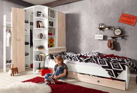 Wimex, Wimex Jugendzimmer-Set »Joker« (Set, 4-tlg), Wimex Jugendzimmer-Set »Joker Kleiderschrank mit Garderobe, Bett und Stauraumschubladen«, (Set, 4 tlg.)