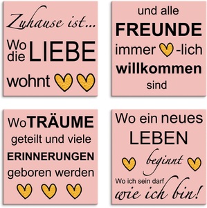 Artland, Artland Leinwandbild »Wo die Liebe wohnt«, Artland Leinwandbild »Wo die Liebe wohnt«, Sprüche & Texte, (4 St.), 4er Set, verschiedene Grössen