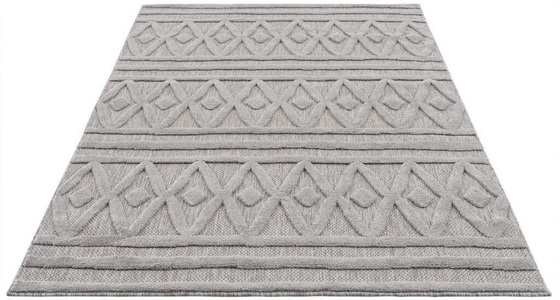 Carpet City, Carpet City Teppich »SANTORINI 58538«, rechteckig, 5 mm Höhe, 3D-Design: Flor erzeugt ein Hoch-Tief-Effekt, In- und Outdoor geeignet, Carpet City Teppich »In-& Outdoorteppich Santorini 58538, 3D-Effekt, Raute-Optik«, rechteckig, 5 mm Höhe, Wetterfest & UV-beständig für Terrasse, Balkon, Küche, Flur