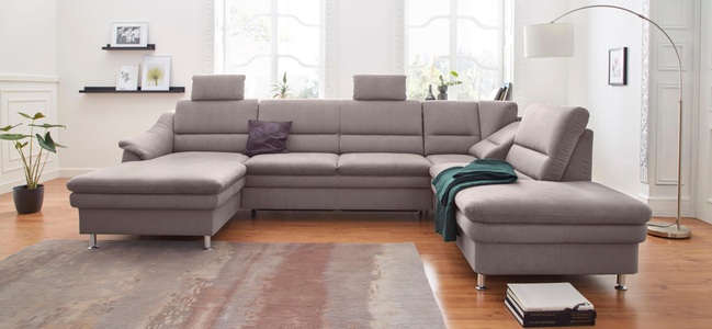 SIT&MORE, sit&more Wohnlandschaft, sit&more Wohnlandschaft »Cardoso U-Form« mit Federkern und Kopfstützen, mit Bettfunktion und Relaxfunktion