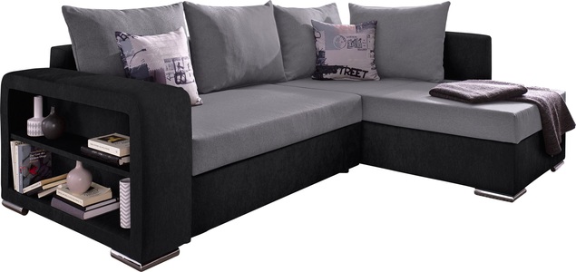 COLLECTION AB, COLLECTION AB Ecksofa, mit Bettfunktion, Bettkasten und Regalarmteil, Ottomane links oder rechts montierbar, wahlweise mit Federkern, frei im Raum stellbar, COLLECTION AB Ecksofa »John L-Form« mit Bettfunktion, Bettkasten und integriertem Regal