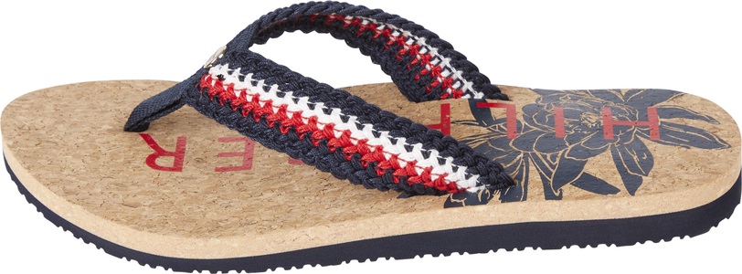 Tommy Hilfiger, Tommy Hilfiger Zehentrenner »TH CORK FOOTBED BEACH SANDAL«, mit Blumenprint auf der Decksohle, 
