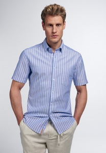 Eterna, ETERNA KURZARM HEMD SLIM FIT UPCYCLING SHIRT OXFORD BLAU/WEISS, Eterna Kurzarmhemd »SLIM FIT«, EASY IRON (bügelleicht)