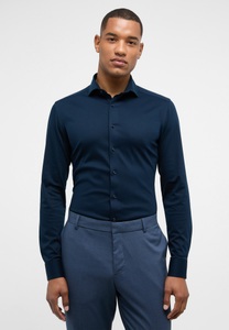 Eterna, ETERNA LANGARM HEMD SLIM FIT SOFT TAILORING JERSEY DUNKELBLAU, SLIM FIT Jersey Shirt in dunkelblau unifarben