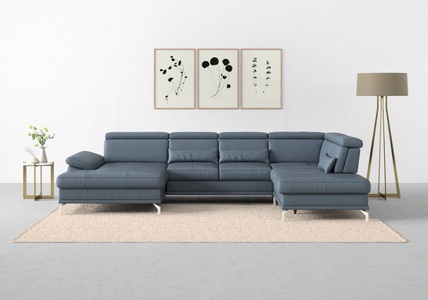 SIT&MORE, sit&more Wohnlandschaft »Cabrio«, Sitztiefenverstellung und Federkern, jeweils inklusive 3 Nierenkissen, sit&more Wohnlandschaft »Cabrio U-Form, B: 359 cm, mit Sitztiefen-, Arm- & Kopfteilverstellung« 3 Nierenkissen, Federkern, optional Bettfunktion und Stauraum