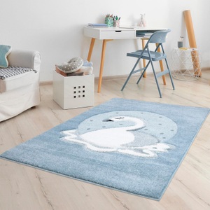 Carpet City, Kinderteppich, »Bueno Kids 1315«, Carpet City, rechteckig, Höhe 13 mm, maschinell gewebt, Carpet City Kinderteppich »Bueno Kids 1315«, rechteckig, 13 mm Höhe, Spielteppich, Schwan, 3D-Effekt, Weicher Flor, Pflegeleicht