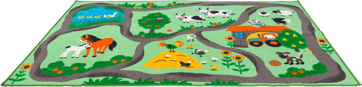 andiamo, Kinderteppich, »Bauernhof«, Andiamo, rechteckig, Höhe 6 mm, maschinell getuftet, Andiamo Kinderteppich »Farmstead«, rechteckig, 5 mm Höhe, Spiel- und Strassenteppich, Motiv Bauernhof, Kinderzimmer