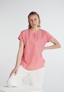 Eterna, ETERNA KURZARM BLUSE MODERN CLASSIC POPELINE KORALLE/WEISS GESTREIFT, 
