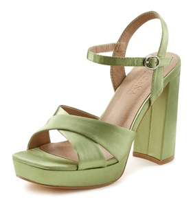 Lascana, LASCANA Sandalette, mit Blockabsatz VEGAN, LASCANA Riemchensandalette, High Heel Sandale mit Plateau & Blockabsatz in Satin Optik VEGAN