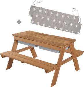 Roba, roba® Kindersitzgruppe »Picknick for 4 Outdoor + mit Spielwannen, Teakholz«, (Set), mit abgerundeten Ecken; inklusive Sitzauflagen »Little Stars«, roba® Kindersitzgruppe »Picknick for 4 Outdoor + mit Spielwannen, Teakholz-Optik«, (Set), mit abgerundeten Ecken; inklusive Sitzauflagen »Little Stars«