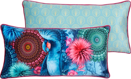 undefined, Hip Nicki-Velours Kissen Ofelia, gefüllt, hip Dekokissen »Ofelia«, Mit Füllung, 1 Stück, Biese, 30x60, Wendeoptik, Weich, Papagei, Blau