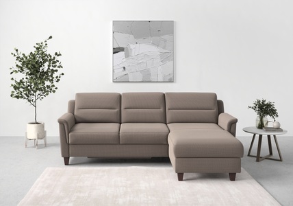 sit&more Ecksofa »Farö«, inklusive Federkern, mit naturfarbenen Füssen, wahlweise mit Bettfunktion und Bettkasten