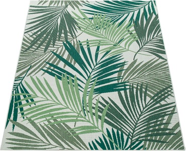 PACO HOME, Paco Home Teppich »Ostende 534«, rechteckig, 2 mm Höhe, Flachgewebe, Motiv Palmenblätter, In- und Outdoor geeignet, Wohnzimmer, Paco Home Teppich »Ostende 534«, rechteckig, 4 mm Höhe, Flachgewebe, Motiv Palmenblätter, In- und Outdoor geeignet, Wohnzimmer