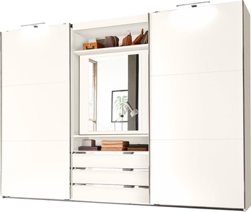 fresh to go, Fresh To Go Schwebetürenschrank »Magic«, mit drehbarer Spiegeltür, MID.YOU Schwebetürenschrank in weiss , Magic , Metall , 5 Fächer , 3 Schubladen , 300x216x65 cm , Dekorfolie,Dekorfolie,Nachbildung,Nachbildung , umfangreiches Zubehör erhältlich, In verschiedenen Grössen erhältlich, in verschiedenen Holzdekore