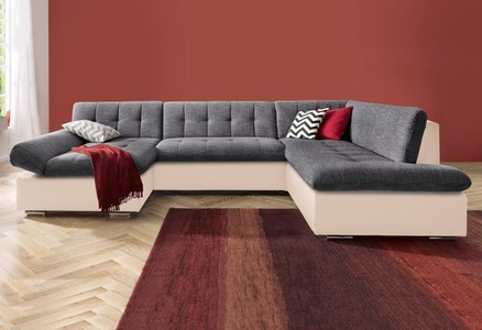 TRENDMANUFAKTUR, TRENDMANUFAKTUR Wohnlandschaft, wahlweise mit Bettfunktion, TRENDMANUFAKTUR Wohnlandschaft »Reggae modern und bequem, aktueller Materialmix, U-Form«, inkl. verstellbare Armlehne, wahlweise mit Bettfunktion