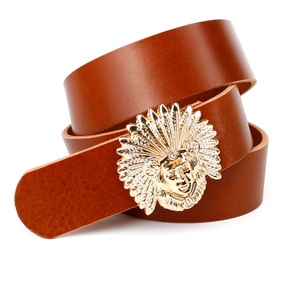 ANTHONI CROWN, Anthoni Crown Vollledergürtel mit goldener Schliesse ´´Indianer´´, Anthoni Crown Ledergürtel, genarbt, mit glänzender Schliesse