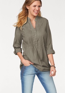 Aniston CASUAL Longbluse, Stehkragen, »Schlupfbluse mit halber Knopfleiste«