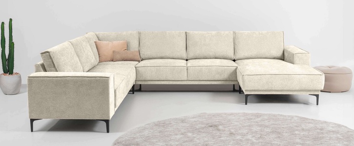 PLACES OF STYLE, Places of Style Wohnlandschaft »XXL Sofa Oland, Struktur, Flachgewebe, Luxus-Microfaser, Boucle«, U-Form, 342 cm, Wellenunterfederung, Skandi-Design, Metallfüsse, GOODproduct Wohnlandschaft »OLAND U-Form, XXL, B: 342 cm, Skandi-Design« Skandi-Design in Struktur, Flachgewebe, Luxus-Microfaser, Boucle