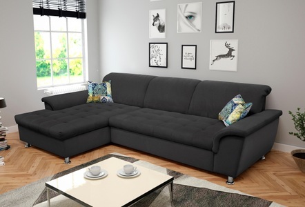 DOMO collection, DOMO collection Ecksofa, DOMO collection Ecksofa »Franzi Steppung im Sitzbereich B7T/H: 278/162/80 cm, L-Form« mit Kopfteilverstellung, Flachgewebe, graphite