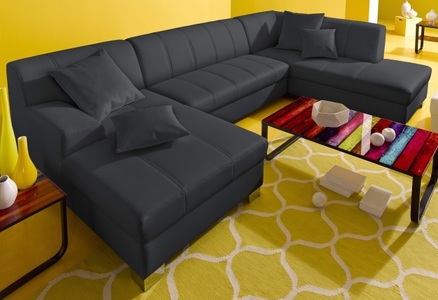 INOSIGN, INOSIGN Wohnlandschaft, wahlweise mit Bettfunktion, INOSIGN Wohnlandschaft »Turah moderne Steppung, incl. Zierkissen, auch in Leder,«, wahlweise mit Bettfunktion, B/T/H: 297/82/75 cm, U-Form