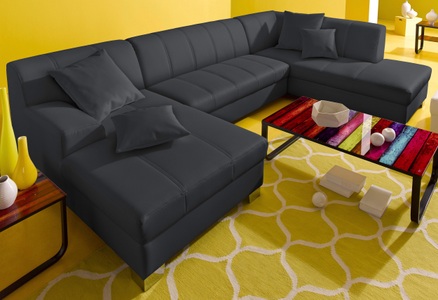 INOSIGN, INOSIGN Wohnlandschaft, wahlweise mit Bettfunktion, INOSIGN Wohnlandschaft »Turah moderne Steppung, incl. Zierkissen, auch in Leder,«, wahlweise mit Bettfunktion, B/T/H: 297/82/75 cm, U-Form