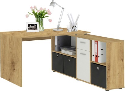 FMD, FMD Eckschreibtisch »Lex«, FMD Eckschreibtisch »Lex, Schreibtisch / Sideboard,«, variabel montierbar, Breite 136 / 205 cm, Made in Germany