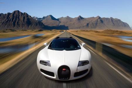 Papermoon, Papermoon Fototapete »SUPER CAR-BUGATTI AUTO RACING MOTOR GEBIRGE ISLAND«, Vliestapete, hochwertiger Digitaldruck, inklusive Kleister, Papermoon Fototapete »SUPER CAR-BUGATTI AUTO RACING MOTOR GEBIRGE ISLAND«